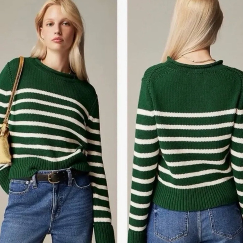 J. Crew Rollneck Sweater green and white stripe size M
